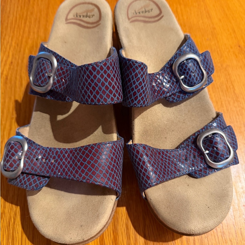 ⭐️2/25$ Dansko Blue Snake-Print Slide Sandals